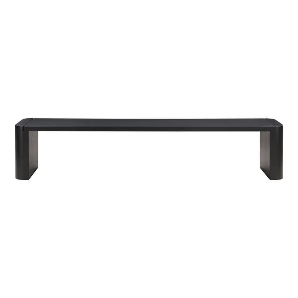 Black Post dining bench with rounded posts on four corners and a simple elongated seat in a sleek design