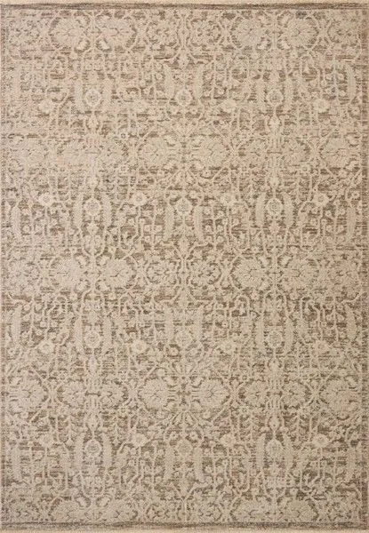Traditional Loloi Clarisse Fog Bone rug with a classic floral pattern in soft neutral tones