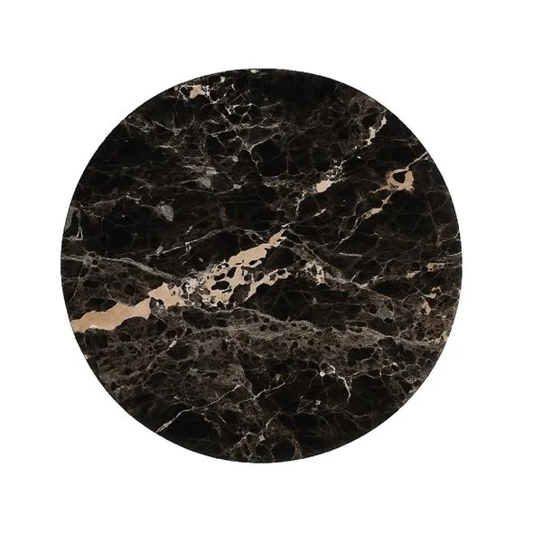 Round tray made of dark Brown Emperador marble with distinctive beige and white veining, polished finish