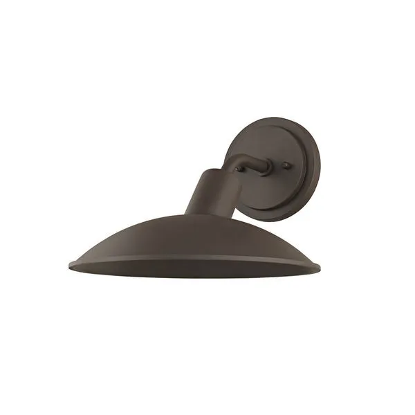 Otis Exterior Wall Sconce in textured bronze with a wide dome shade and a circular backplate