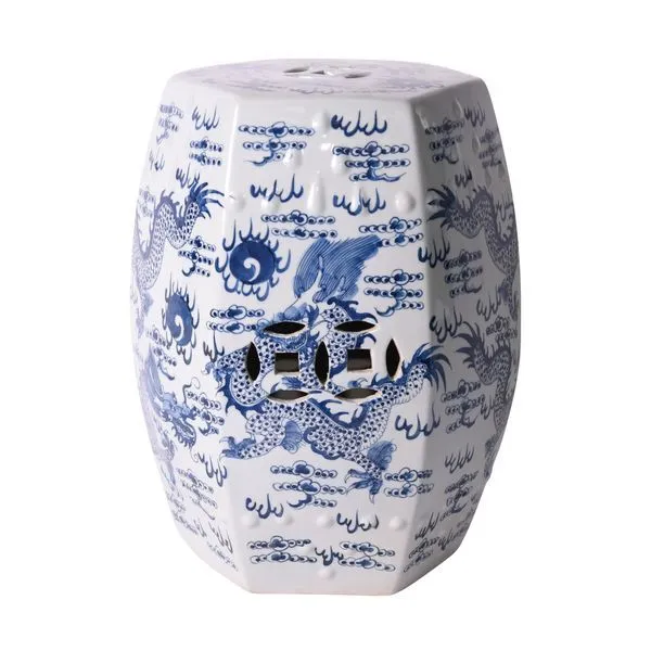 Product Image 1 for Blue & White Hex Fire Ball Dragon Garden Stool from Legend of Asia