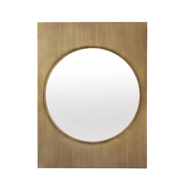 Product Image 1 for Amari Modern Round Mirror With Rectangle Frame In Antique Brass from Worlds Away