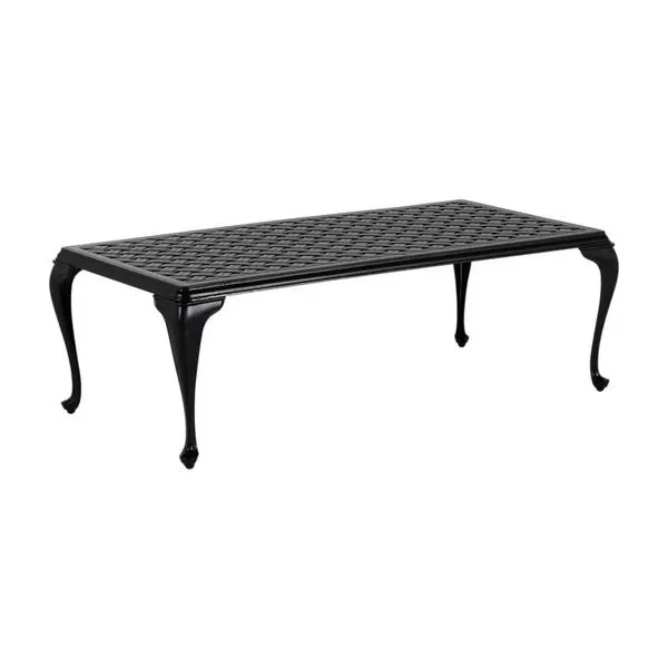 Provance Ancient Earth Aluminum Coffee Table with lattice top and curved legs in black finish