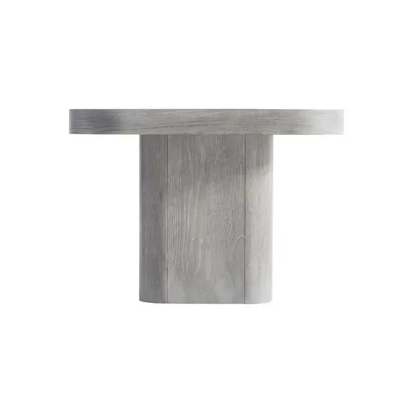 Square side table with a solid cylindrical base and wood top in Cerused Greige finish