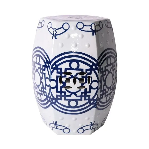 Product Image 1 for Blue & White Pattern Of Lines Hexagonal Stool from Legend of Asia
