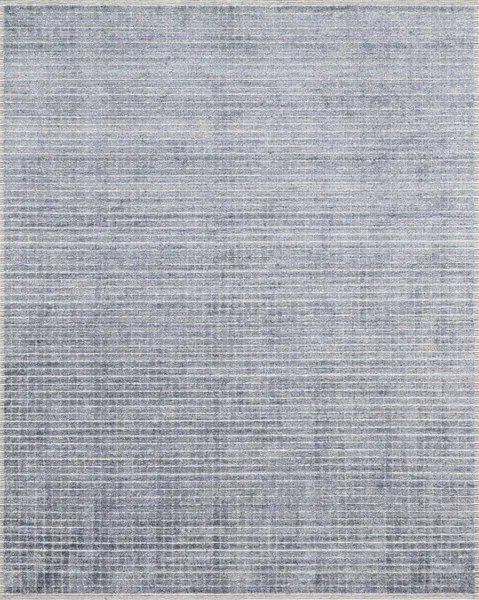 Beverly Denim Rug with hand-loomed rayon and wool pile in soft blue and gray horizontal linear pattern