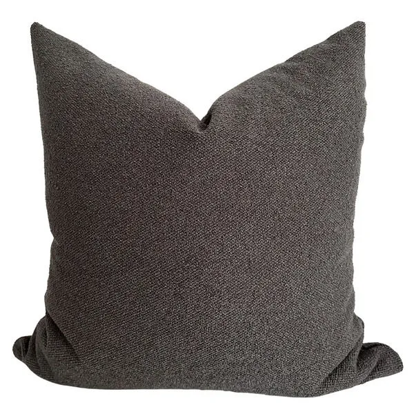Graphite gray textured pillow cover with a deep, neutral tone and woven fabric design
