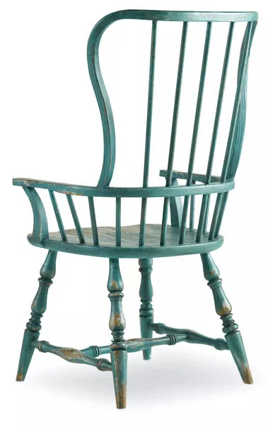 Sanctuary Spindle Arm Chair in Sky High Azure Blue with antique patina, classic spindle back and turned legs