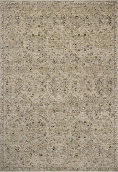 Traditional Briar Mossed Silver rug with subtle floral motifs, vintage texture, light beige and muted color palette.