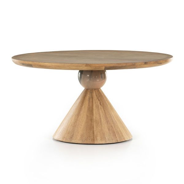 Bibianna 60" Round Wood & Marble Dining Table - Thumbnail 4