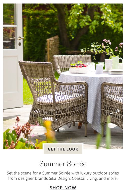 Get the look - Summer Soiree - Set the scene for a summer soiree with luxury outdoor styles from designer brands Sika Design, Coastal Living, and more. | Shop Now - Scout & Nimble